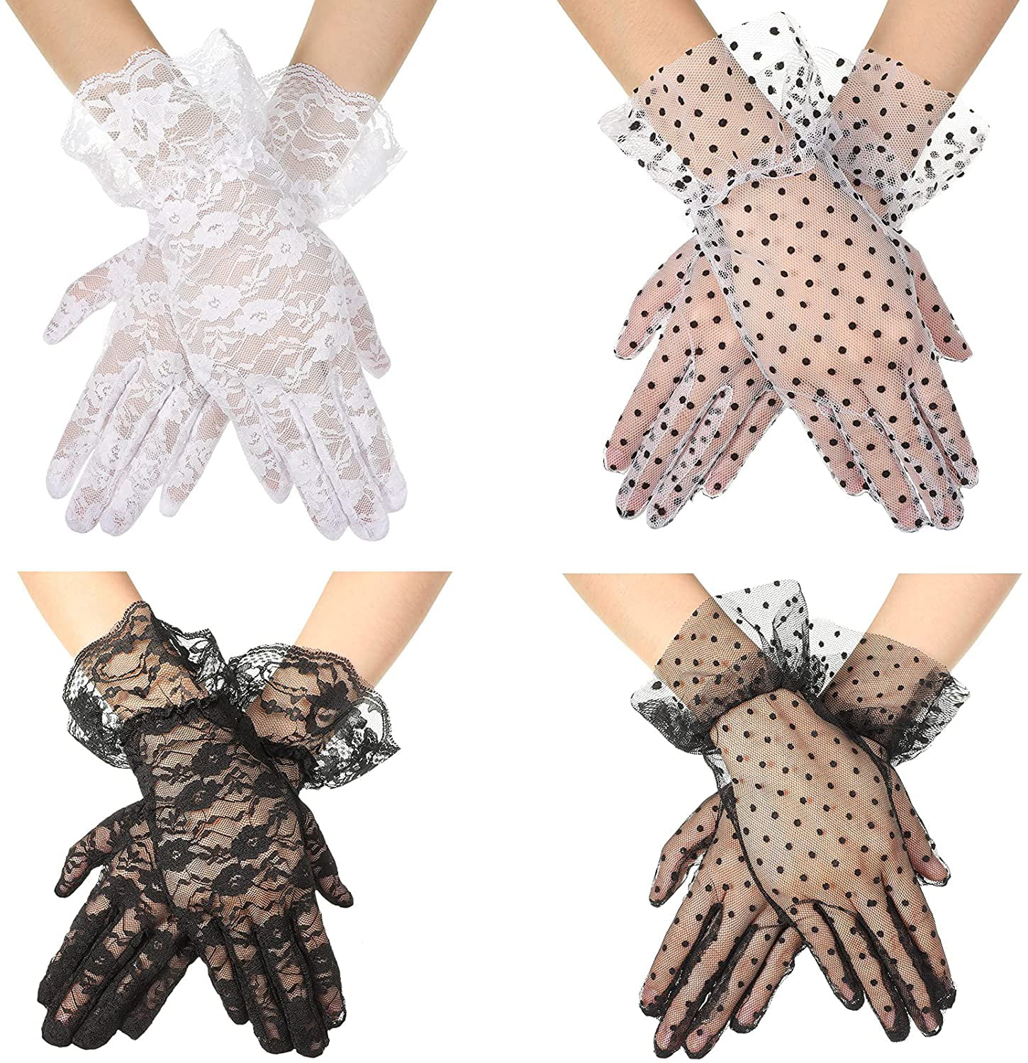 White Lace Wedding Bridal Evening Party Costume Accessory Elegant Gloves Mittens