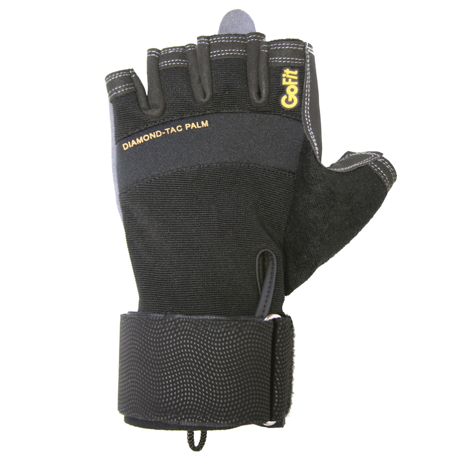 GoFit Diamond-Tac Wrist-Wrap Gloves, Large, Black/Gray, GF-DTACW-LG