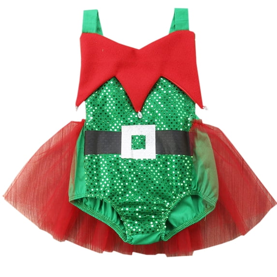 Baby Girl Sequins Tutu Backless Romper Plaid Tutu Dress Christmas Outfits (Green Sequins Romper, 70/3-6 Months)