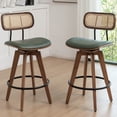 thumbnail image 2 of FOWEOAIU Bar Stools with Cane Back Leather Upholstered Swivel  26" Counter Stool for Bar Kitchen Island Bistro , Green (Set Of 2), 2 of 7