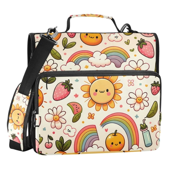 ALAZA Zipper Binder Sun and Rainbow Strawberry 3 Ring Trapper Keeper File Folder Organizer Bag