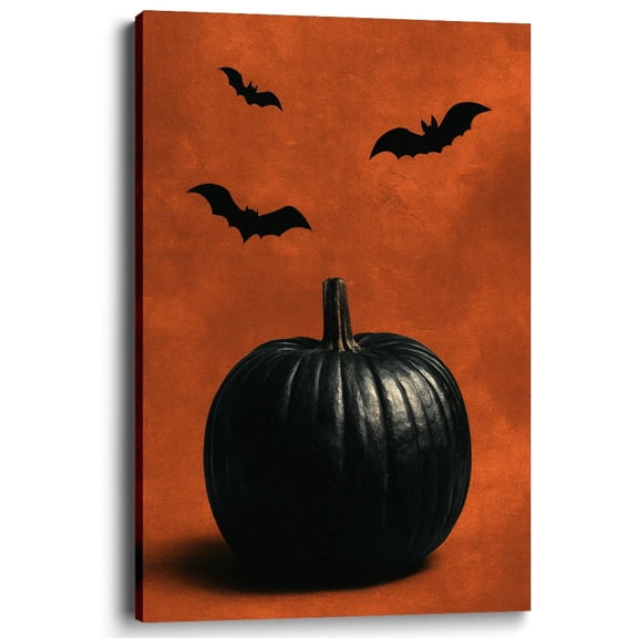 Wallume Store Black Pumpkin Bat Halloween Canvas Wall Art Living Room Decor 12x8 Inch