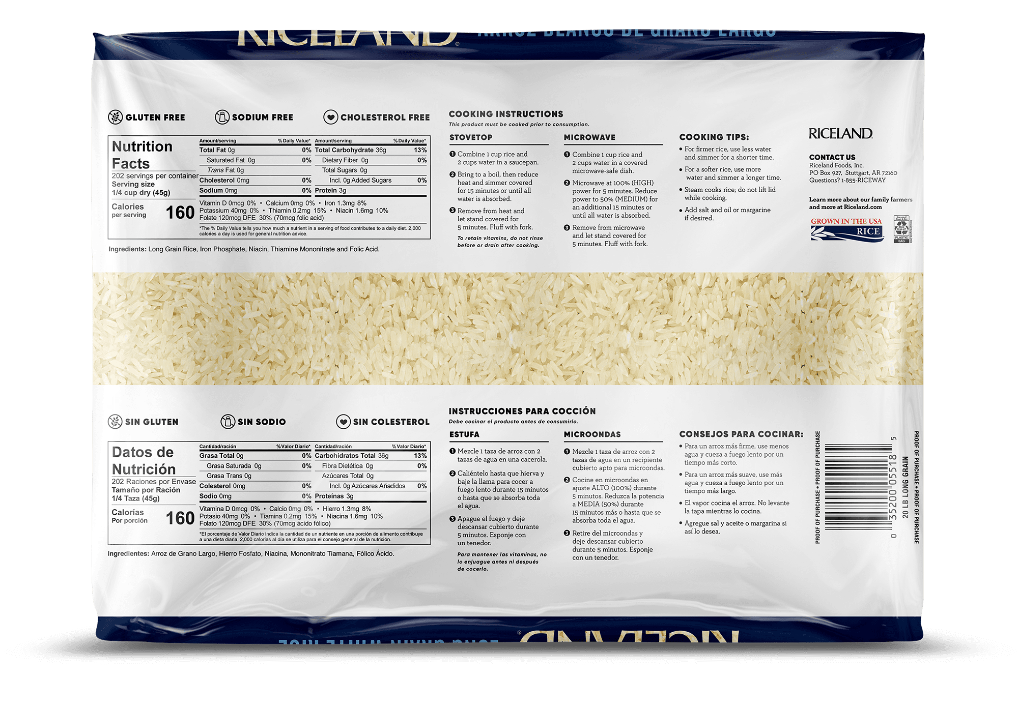 (4 pack) Riceland Enriched Long Grain White Rice 20lb