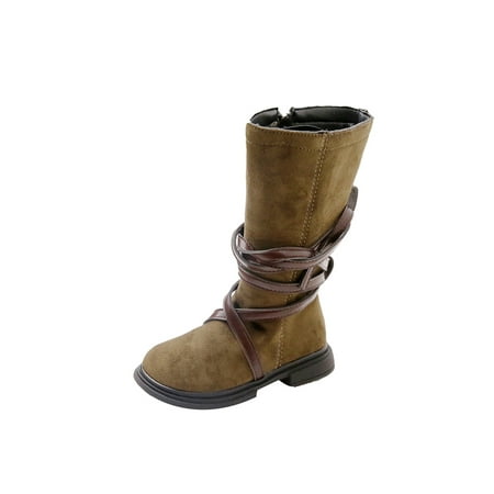 

GENILU Boys Breathable Non Slip Western Cowgirl Shoes Side Zip Knee High Boots School Cross Straps Green 12C