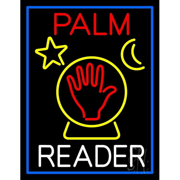 Red Palm White Reader With Crystal LED Neon Sign 19" Tall x 15" Wide - inches Black Square Cut Acrylic Backing, with Dimmer - Bright and Premium built indoor LED Neon Sign for Storefront.