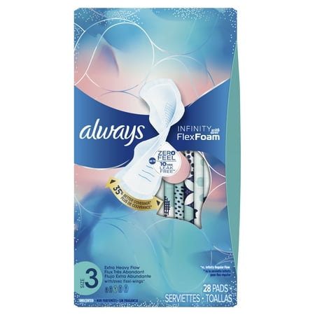 always infinity size 3 extra heavy sanitary pads with wings