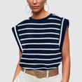 thumbnail image 3 of Defitshape Women's Soft Tank Top Casual Blouse Summer Sleeveless Shirt Crew Neck Spring Short Sleeve Fall Cap Sleeve Blouse Navy Striped Small, 3 of 5