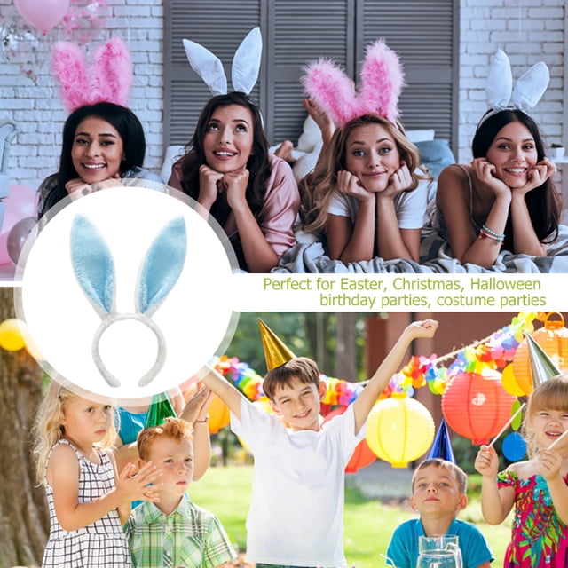 Sombreros De Conejo Diademas para Cosplay con orejas de conejo de Pascua para mujeres y niñas (blanco + azul)