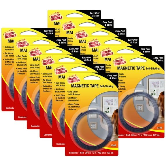 Magic-Mounts Magnetic Tape, 1/2" x 30" Roll, Pack of 12