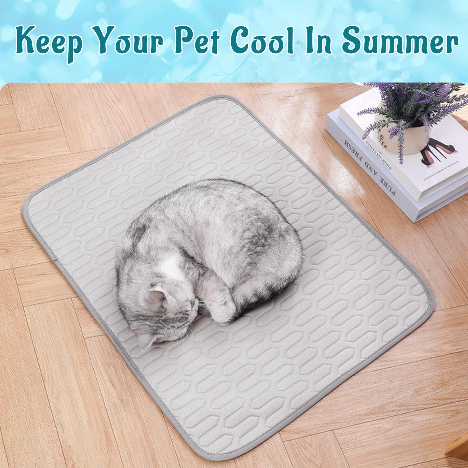 LanolaCordless Cat Window Perch, Cats Dogs Hammock Cooling Mat, Summer Ice Silk Pad for Animal, Washable Chew-Proof Sleeping Mat
