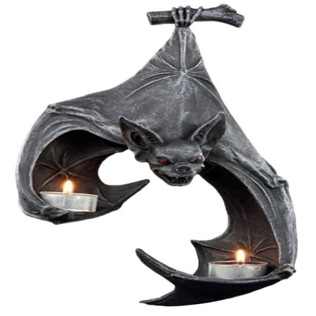 

Viugreum Bat Shaped Tealight Holder | Black Bat Resin Tea Lights Holders | Medieval Resin Wall Sconce Sculpture Gothic Decorative Accessory for Home Office Garden