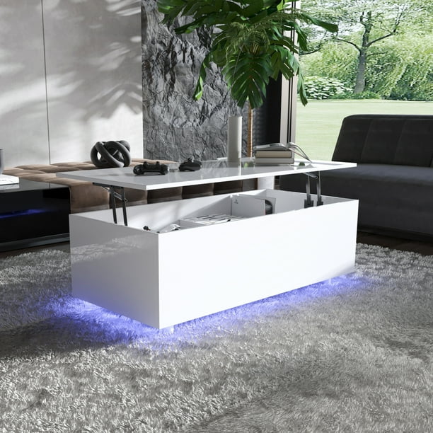 Yaoping High Gloss Lift Top Coffee Table, Led Coffee Table with Storage
