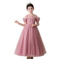 thumbnail image 2 of Girls Formal Tulle Princess Dress, Elegant Puffy Net Dress for Flower Girl Junior Bridesmaid, Wedding Birthday Party Special Occasion Gown Age 3Y-14Y Pink 150, 2 of 9