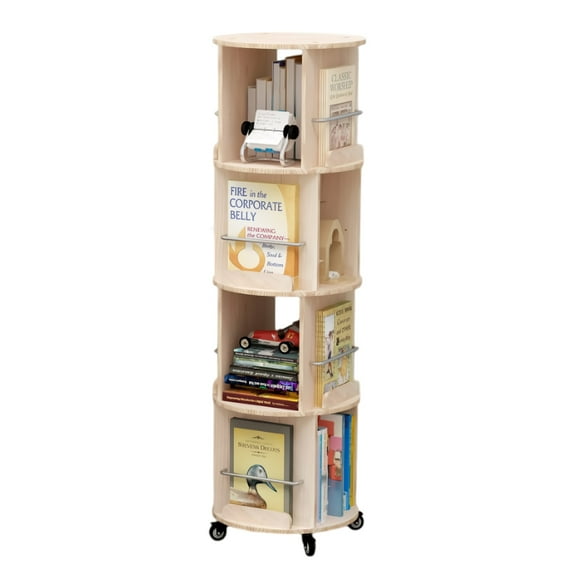 TOYTEXX 4-Tier Rotating Bookshelf, 360° Solid Wood Stackable Organizer for Home & Office - Beige, Age 3+