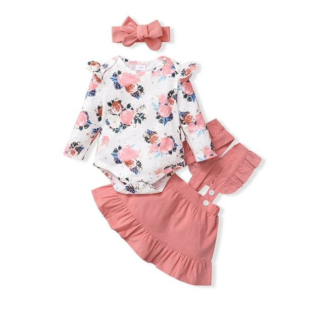 PatPat 3pcs Baby Girls Floral Ruffle Romper Set,Newborn Long Sleeve ...