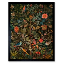 Birds on Blooming Trees in Spring Modern Folk Art Art Print Framed Poster Wall Decor 12x16 inch