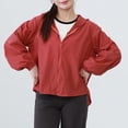 thumbnail image 2 of Women's Lightweight Hooded Jacket Long Sleeve Zip Up Breathable Solid Color Outerwear with Pockets Red XL(XL), 2 of 8