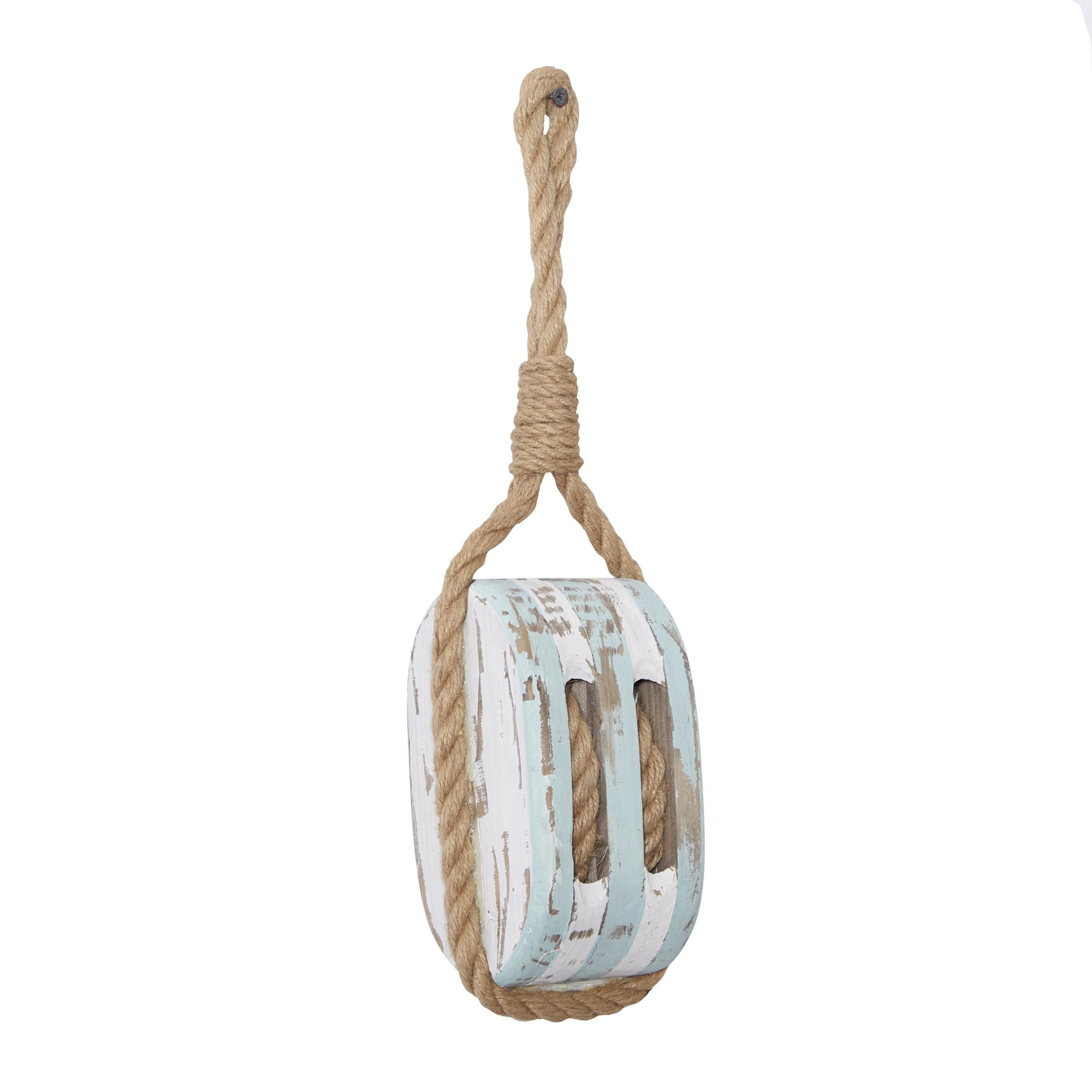 DecMode Blue Wood Pulley Sail Boat Wall Decor