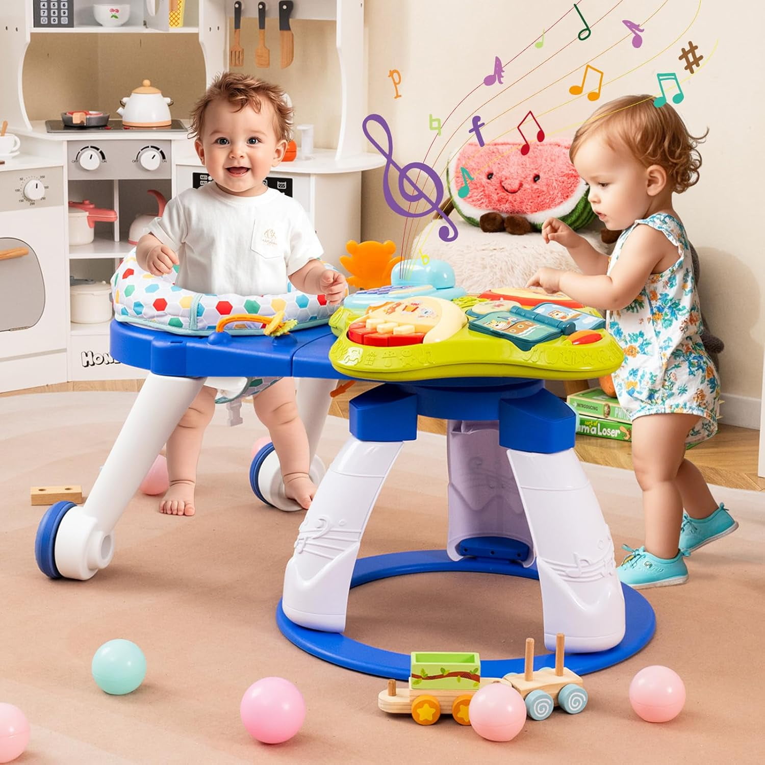 INFANS 3 in 1 Walk Around Baby Activity Center, Baby Walker with Play Table, Wheels, Detachable Seat Cushion, 3 Adjustable Heights, Learning Toys for Boys Girls Aged 6-36 Months