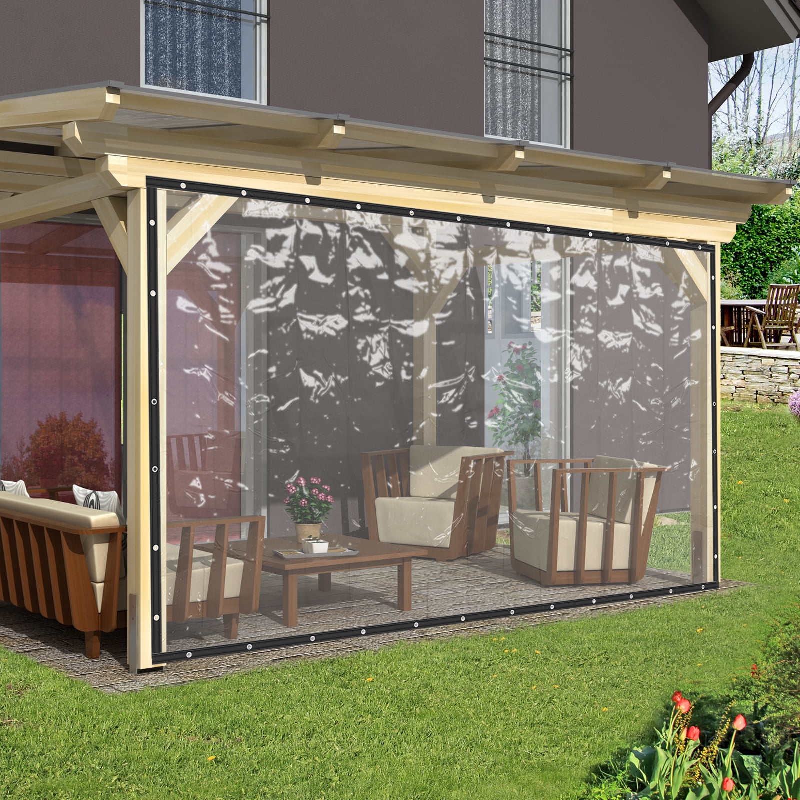 Clear Outdoor Clear PVC Tarp Curtain, Waterproof, Tear-Resistant, 8x16ft for Patios, Decks, Balconies, and Commercial Use