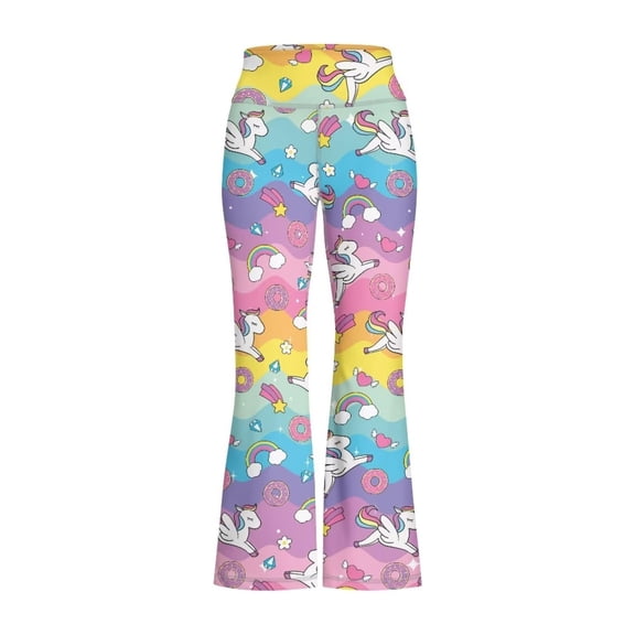 WhouRiu Girls Casual Flared Pants Cartoon Graphic Elastic Waist Loose Trousers Kids Comfortable Cute Everyday Wear,3-4 Years