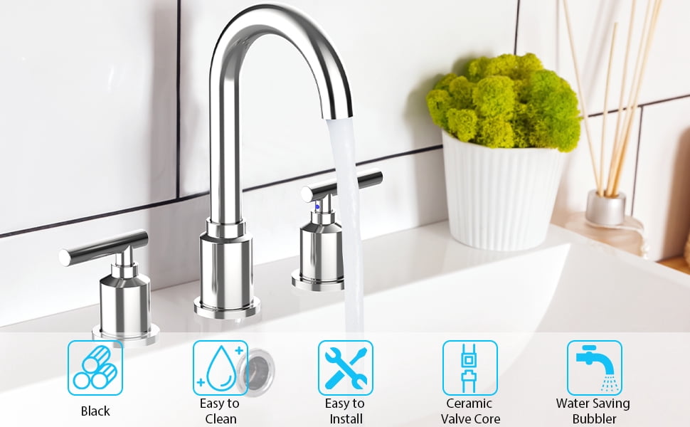 Kselythan 8 inch Bathroom Faucet 3 Hole, 2-Handle Bathroom Sink Faucet,   Widespread Bathroom Centerset Faucet Set with Drain Assembly