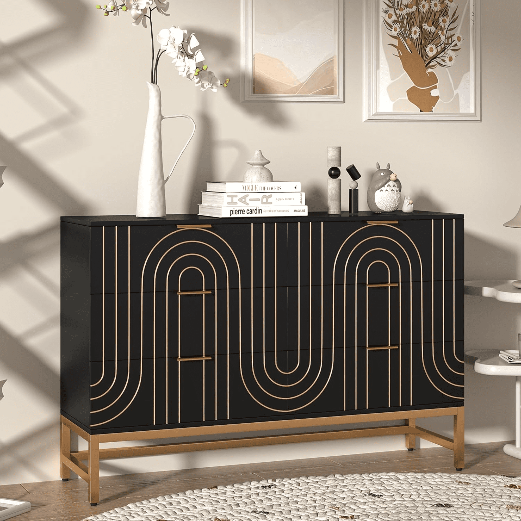 Dresser for Bedroom, Long Dresser with 6 Drawers, Modern Chest of Drawers Storage Cabinet, Dresser Organizer for Living Room Entryway Hallway