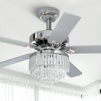 Dextrus 52'' Chandelier Ceiling Fan with Remote, Crystal Fan Light, Indoor Fan Ceiling with 3 Speed, Silent Reversible Motor, Dual-Sided Blades, Chrome