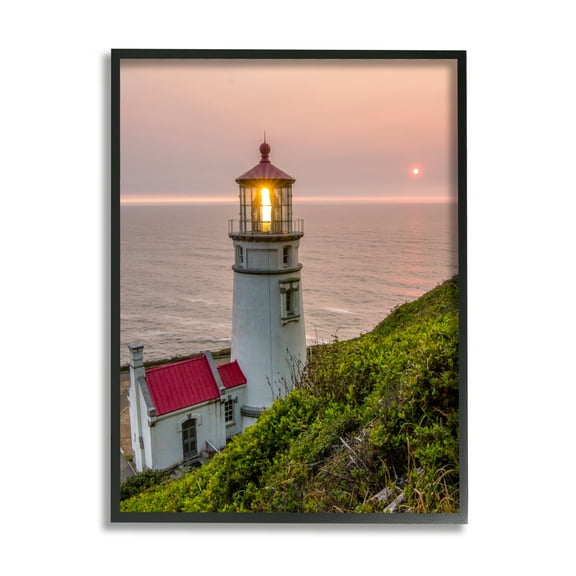 Stupell Industries Lighthouse at Sunset Nature Photography Black Framed Art Print Wall Art, 11 x 14