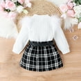 thumbnail image 4 of FAIWAD Girl's Fuzzy Patchwork Skirt Set Puff Long Sleeve Pullover Tops and Mini Skirt Girl 2 Piece Outfits, 4 of 8