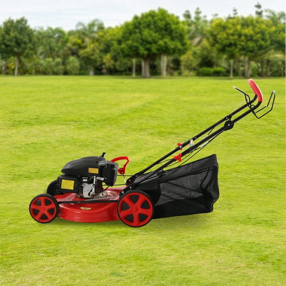 Push Lawn Mower, 5HP, 2800rpm Speed, 8-Position Height Adjustment, 20-inch Cutting Width, 60L Grass Bag, 1.6L Fuel Tank, Easy to Clean and Store