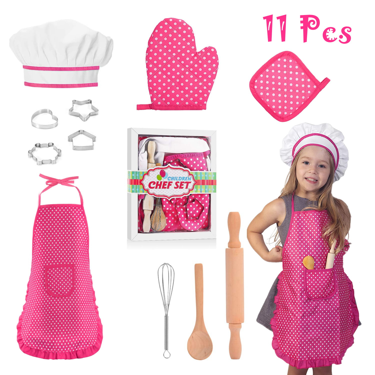 Children Chef Set for Kids Cooking Baking Play Apron for Girls Toddler Gifts Toy 