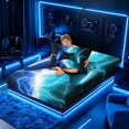 thumbnail image 4 of meiyoeat Neon Lightning Gamer Twin Sheet Sets for Teens Boys, Electric Blue Gaming Bedding, 3-Piece, 1 Flat Sheet, 1 Fitted Sheet and 1 Pillowcase, 4 of 6