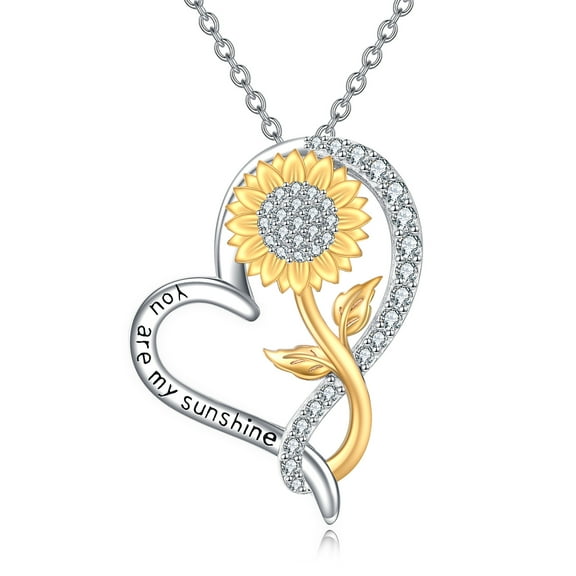 Sunflower Necklace 925 Sterling Silver You Are My Sunshine Pendant Heart-Shaped Jewelry Gifts For Women
