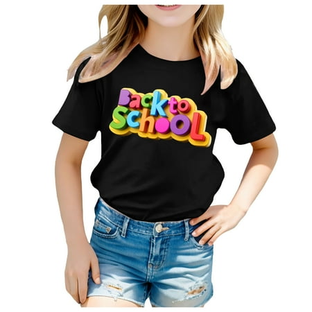 

ZMHEGW Kids School Season Back To School Season Printed Casual Short Sleeve Top T Shirt