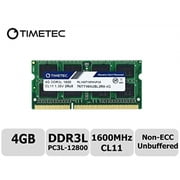 Timetec 4GB DDR3L Laptop RAM Memory, 1600MHz PC3L-12800/PC3-12800, SODIMM 204-Pin, Non-ECC Unbuffered, 1.35V/1.5V CL11, Dual Rank 2Rx8