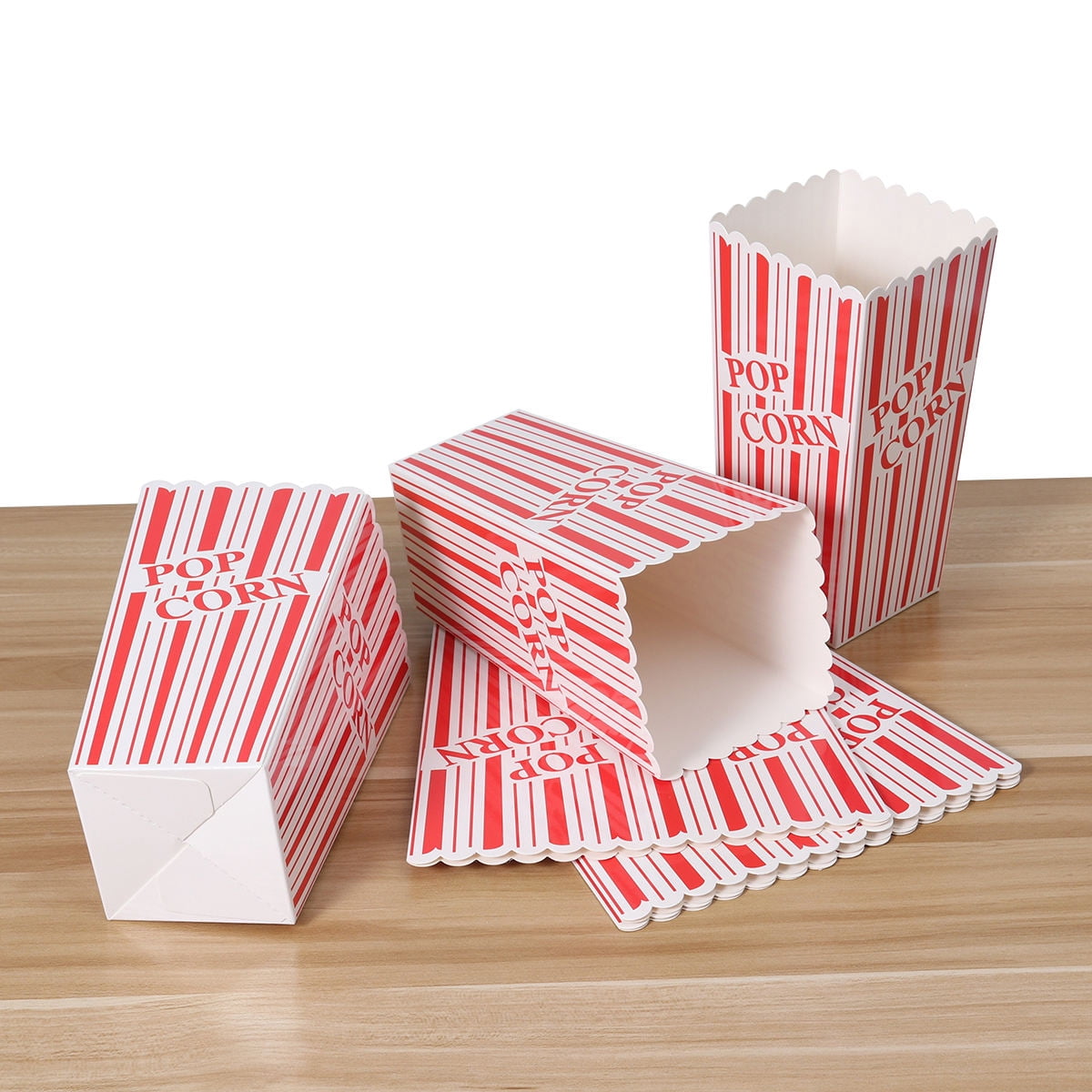 Novelty Place Popcornbehälter Retro – 2 Stück, Rot-weiß Gestreift, 8" Quadratisch, 7" Tief, Wiederverwendbar
