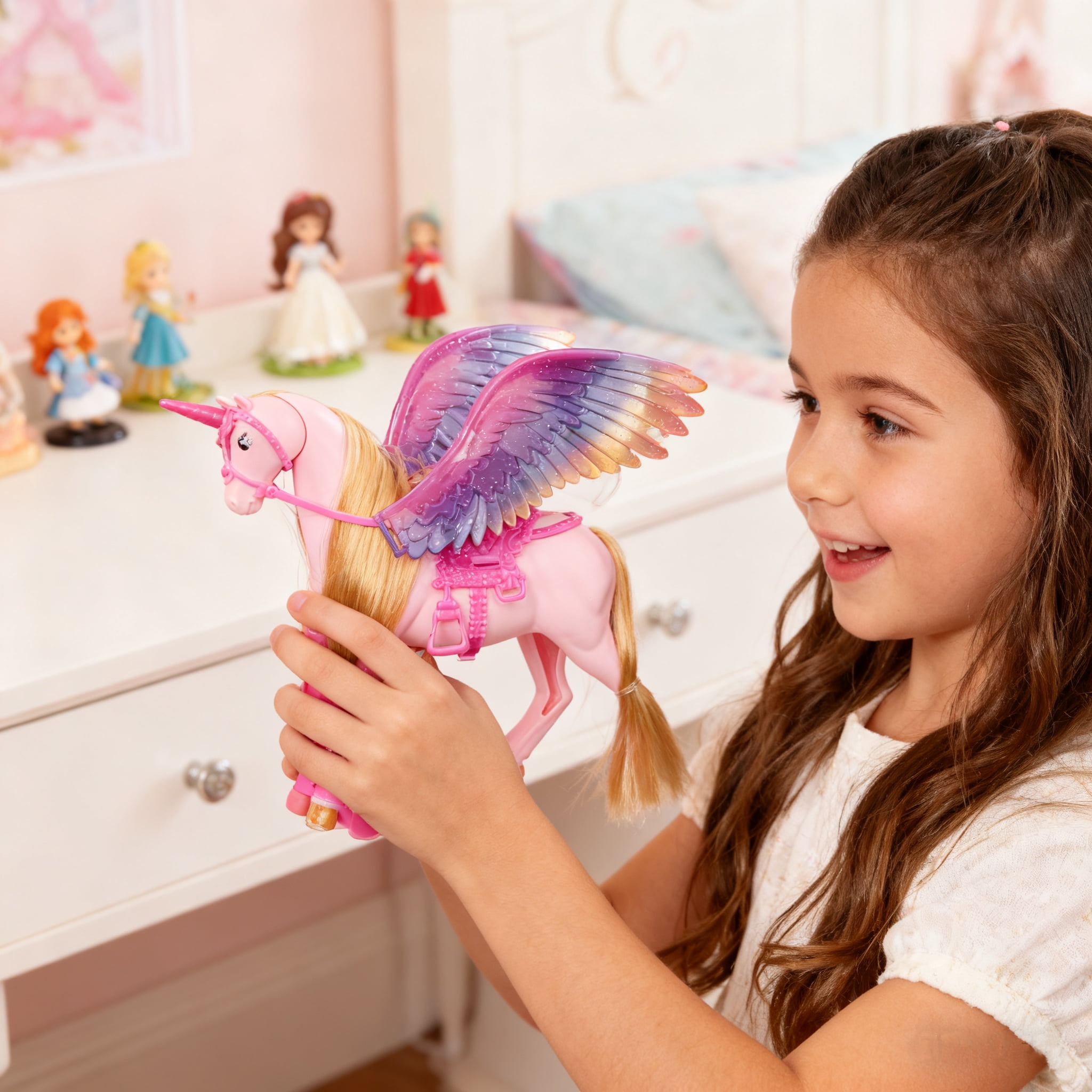 DEGIDEGI Unicorn Fantasy Doll & Pegasus Set, Rainbow Paradise Magic Princess Toy for Girls, Glitter Wings, Movable Accessories & Colorful Play Set for Girls and Boys 3+