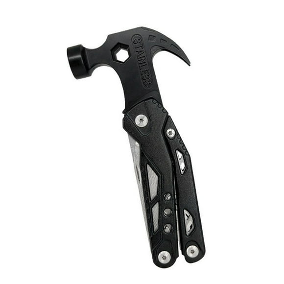 Black Multitool Portable Folding Hammer With Multiple Functions For Survival Hiking And Outdoor Activities Stainless Steel Construction For Durability