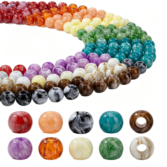 DESIGNICE 200Pcs 12Mm Acrylic Large Hole Beads, Mix Color Round Hair Beads with 5.5Mm Hole for Women Bracelets, Diy Jewelry Making & Handmade Crafts (10 Colors)