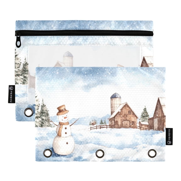 2 Pack 3 Ring Binder Pouch with Clear PVC Window Water Resistant Zipper Pencil Pouch Cute and Dreamy Pattern Binder Pocket for Classroom Office Home Stationery Organization