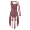 thumbnail image 4 of Alvivi Lyrical Dance Dress for Women One Shoulder Mesh Skirt Leotard Contemporary Dance Costume Reddish Brown M, 4 of 7