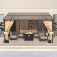 thumbnail image 2 of ALAULM 10' x 14' Gazebo，Hard Top Lean to Gazebo Wall Mount Heavy Hardtop Gazebo Outdoor Pergola with Curtains and Netting for Patio Garden Lawn Backyard Deck (Sand), 2 of 13