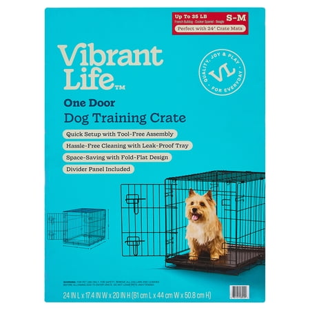 VIBRANT LIFE FOLDABLE 24″ METAL DOG TRAINING CRATE WITH DIVIDER PANEL AND LEAK-PROOF TRAY
