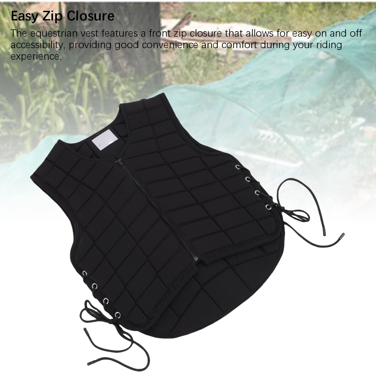 BIMZUC Equestrian Vest Professional Zip Closure Horse Riding Protective Vest Extended Padding Adult Black Size L (24.4 inches / 62 cm)