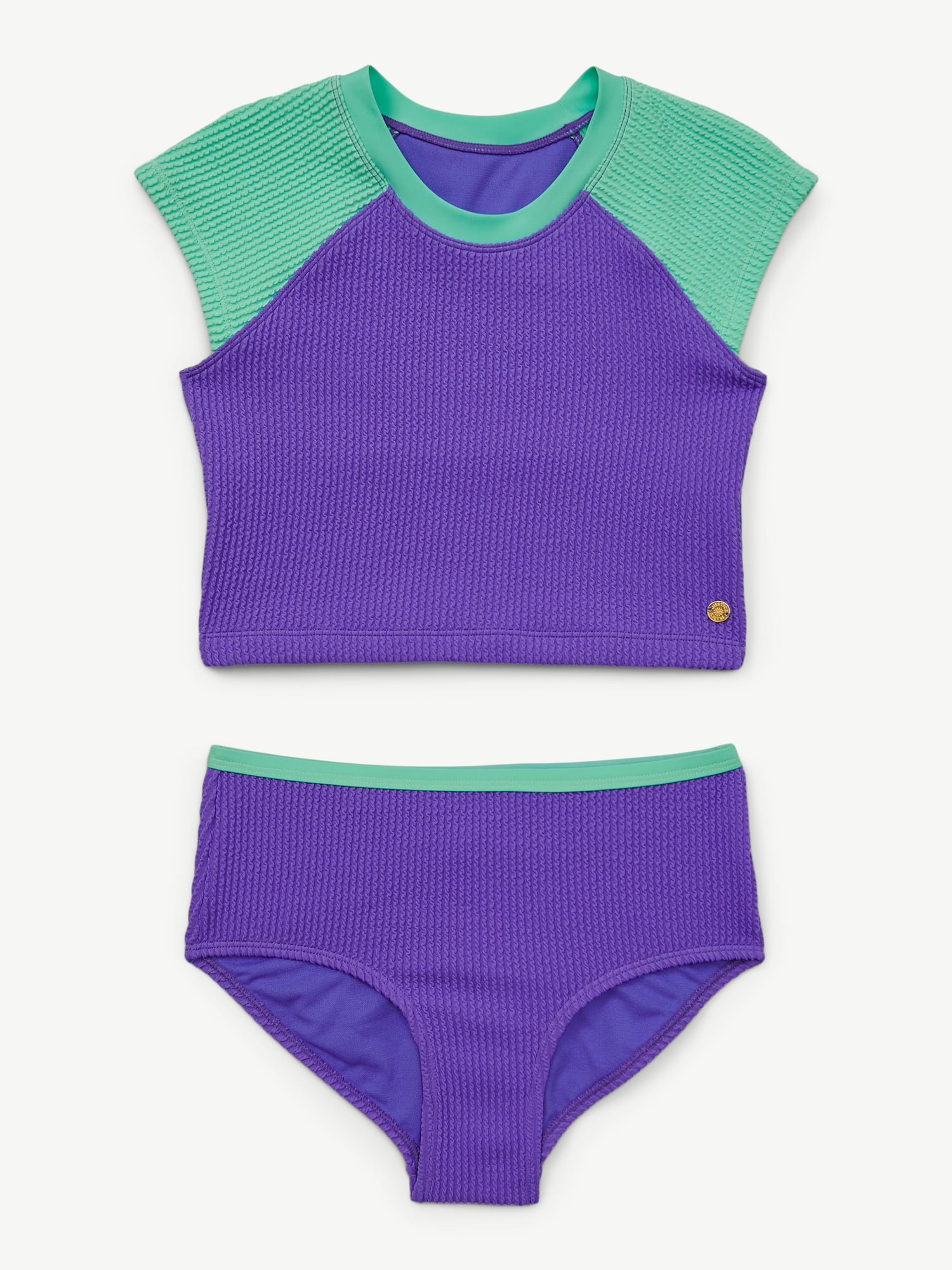 Justice Girls 2 Piece Short Sleeve Rashguard Swimsuit, Sizes XS-XL
