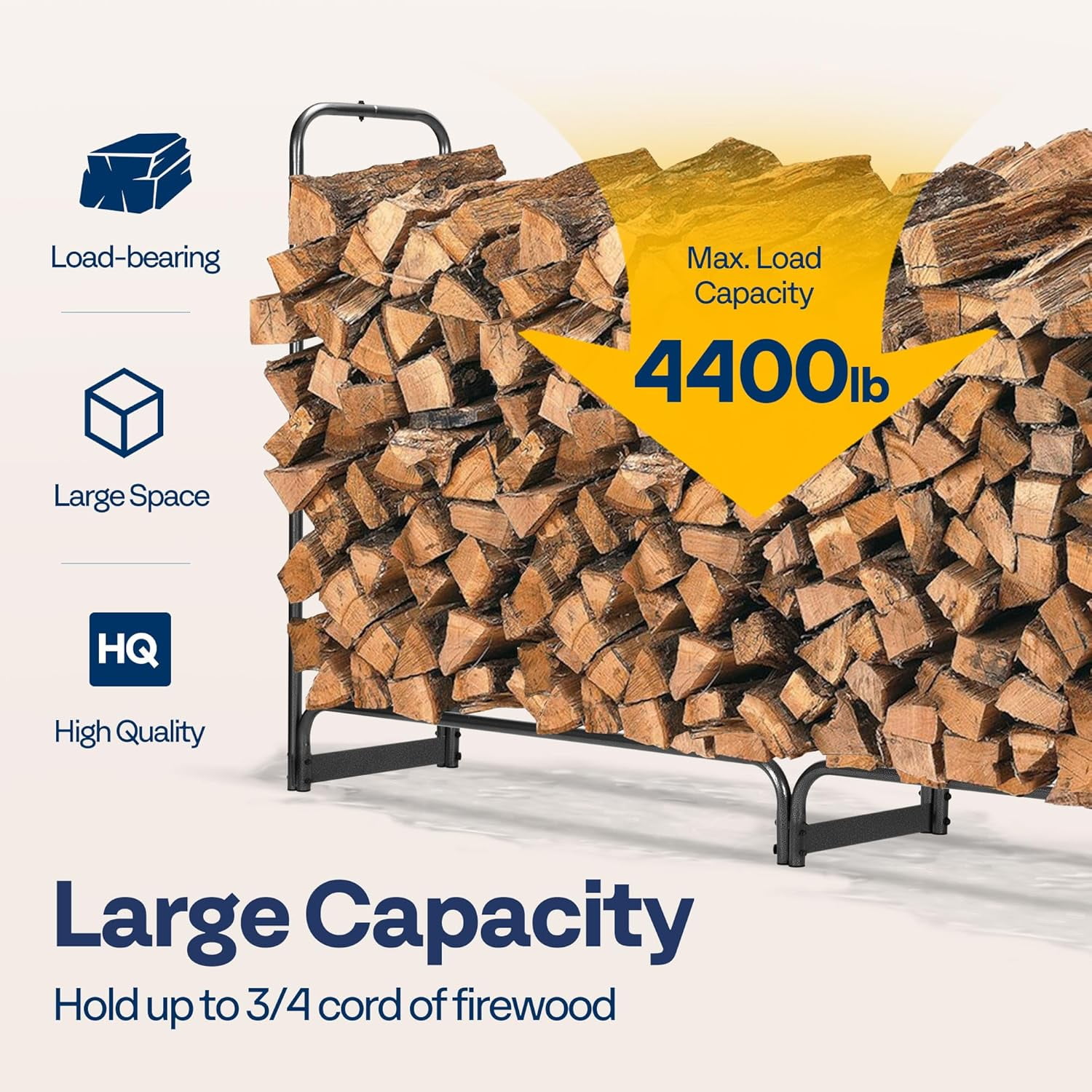 SPECSTAR 12 ft Heavy Duty Firewood Rack Outdoor with Cover, Fire Wood Storage Rack, Log Holder and Cover Combo Set with Zipper, Black