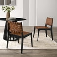 thumbnail image 5 of Modern Dining Chairs, Brown Leather Strap Seat and Back, Black Rubberwood Frame and Legs, Minimal Assembly Required, Stylish Accent Chairs for Dining Room or Kitchen, Brown, Set of 2, 5 of 9