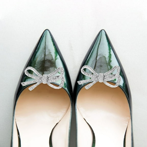 Masteelf 1 Pair Rhinestone Bow Shoe Clips Decorative Metal Buckle Accessories for Women Sandals Flats Heels Wedding Party