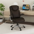 thumbnail image 2 of Costway Ergonomic Office Chair PU Leather Executive Swivel with Flip-up Armrests Brown, 2 of 9